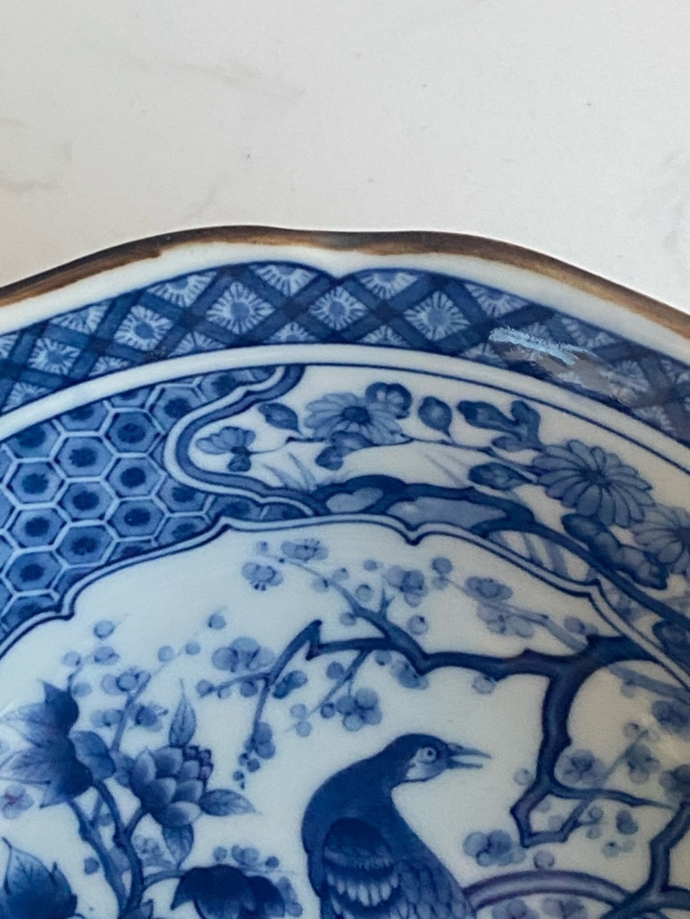 Andrea by Sadek Vintage Blue and White Peacock Design 7 1/2” Bowl - Picture 4 of 9